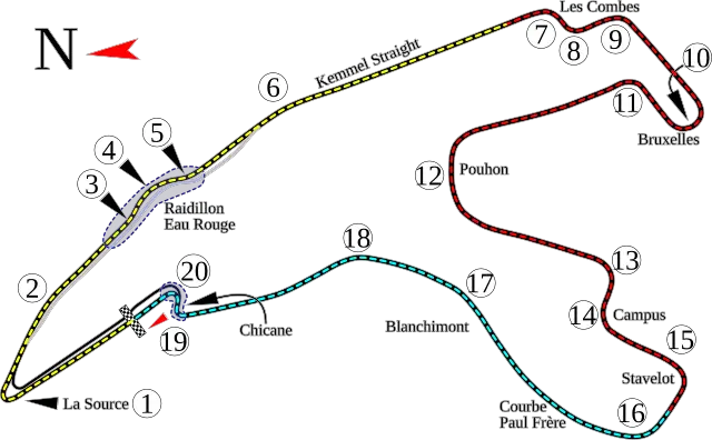 Spa-Francorchamps race track map with numbers and text