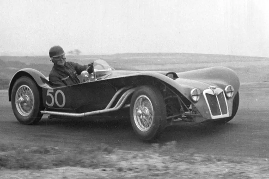 Ken Miles in an MG Special R2, known as the Flying Shingle