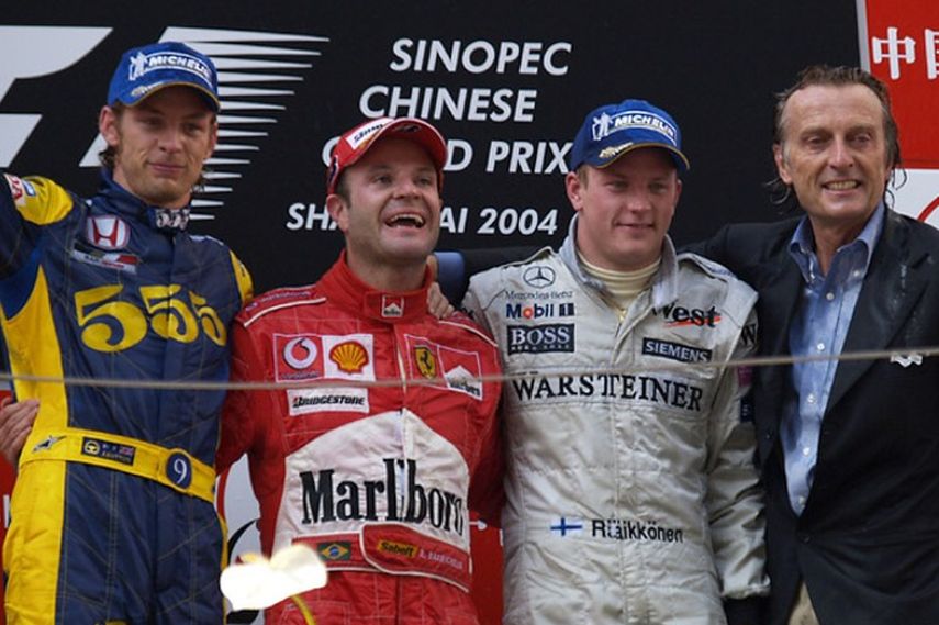 2004 Chinese Grand Prix, winner Rubens Barichello (Brasil), Jenson Button, Kimi Raikkonen, teams Ferrari, BAR, McLaren
