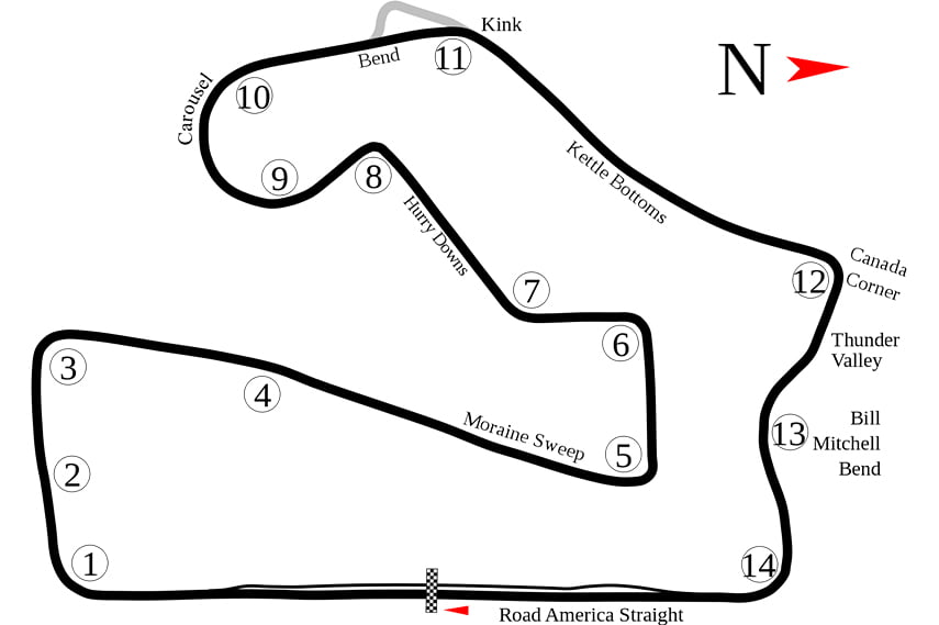 Road America, track layout, map