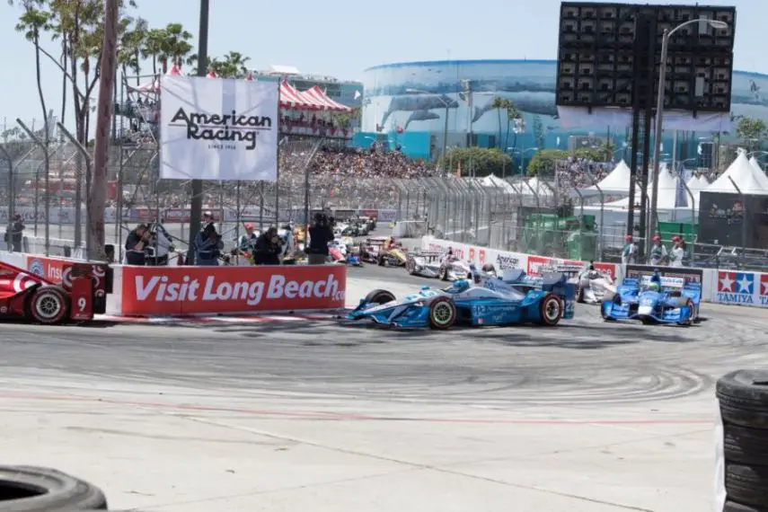 Cars racing at Long Beach Street Circuit