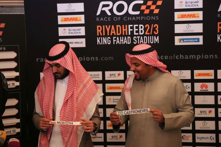Prince Abdulaziz and Prince Khalid at the draw for the Race Of Champions in Riyadh