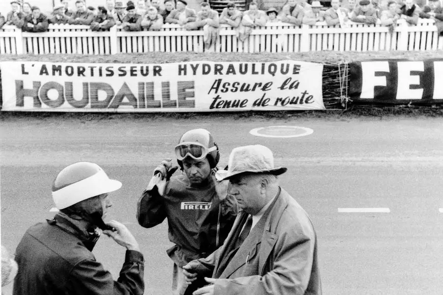 John Fitch, Pierre Levegh and Alfred Neubauer at 1955 Le Mans 24h race