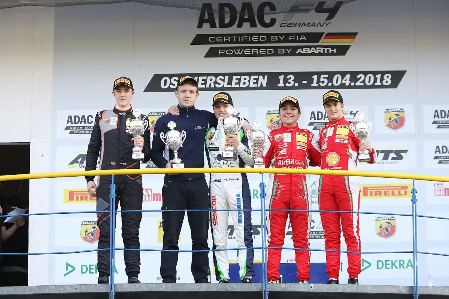 ADAC F4 podium Oschersleben, Enzo Fittipaldi (second right)