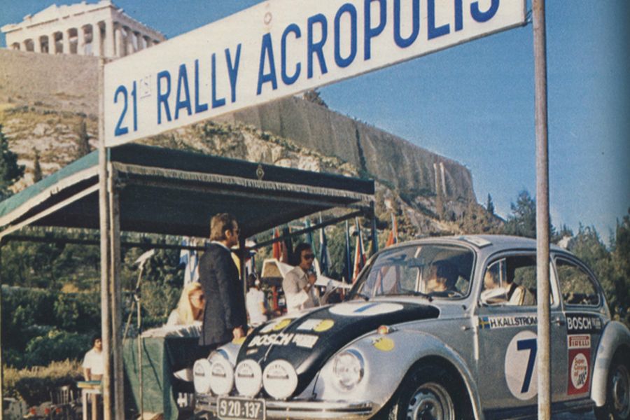 The 21st Acropolis Rally in 1973 was a part of the inaugural World Rally ChampionshipHarry Kallstrom VW Beetle