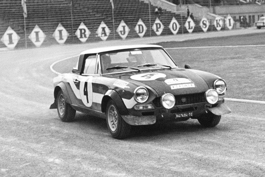 Achim Warmbold and Jean Todt won the 1973 Rally Poland in the #4 Fiat Abarth 124 Spider