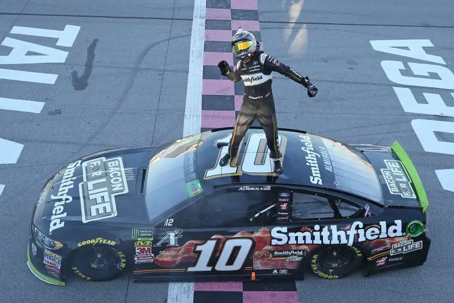 Aric Almirola is celebrating victory at Talladega