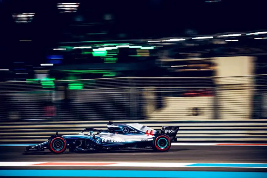 Lewis Hamilton's #44 Mercedes at Yas Marina Circuit