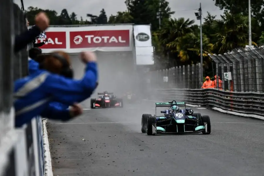 Billy Monger at the finish line of Pau Grand Prix