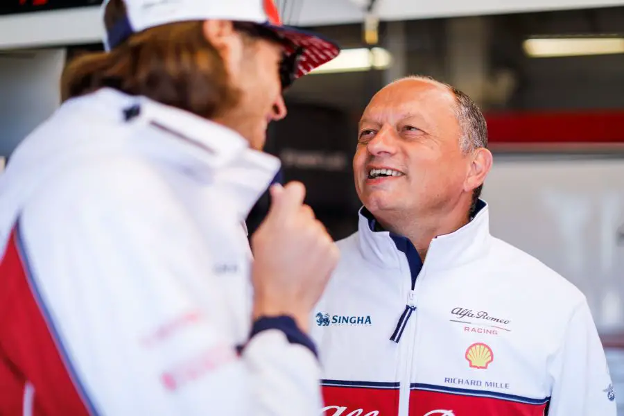 Antonio Giovinazzi and Team Principal Frederic Vasseur