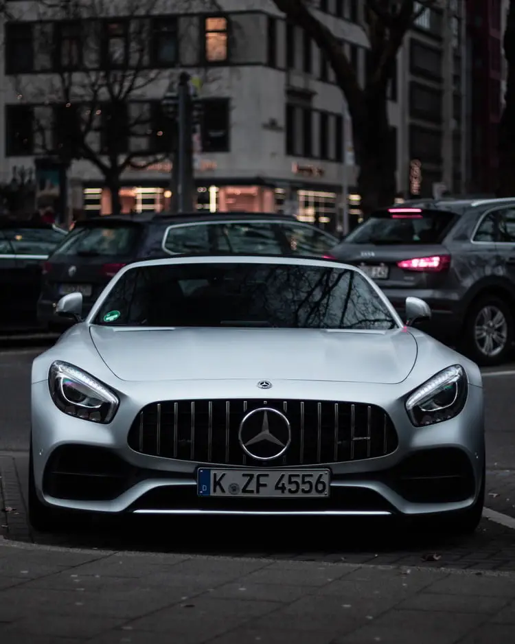 Front View of a Silver Mercedes Benz